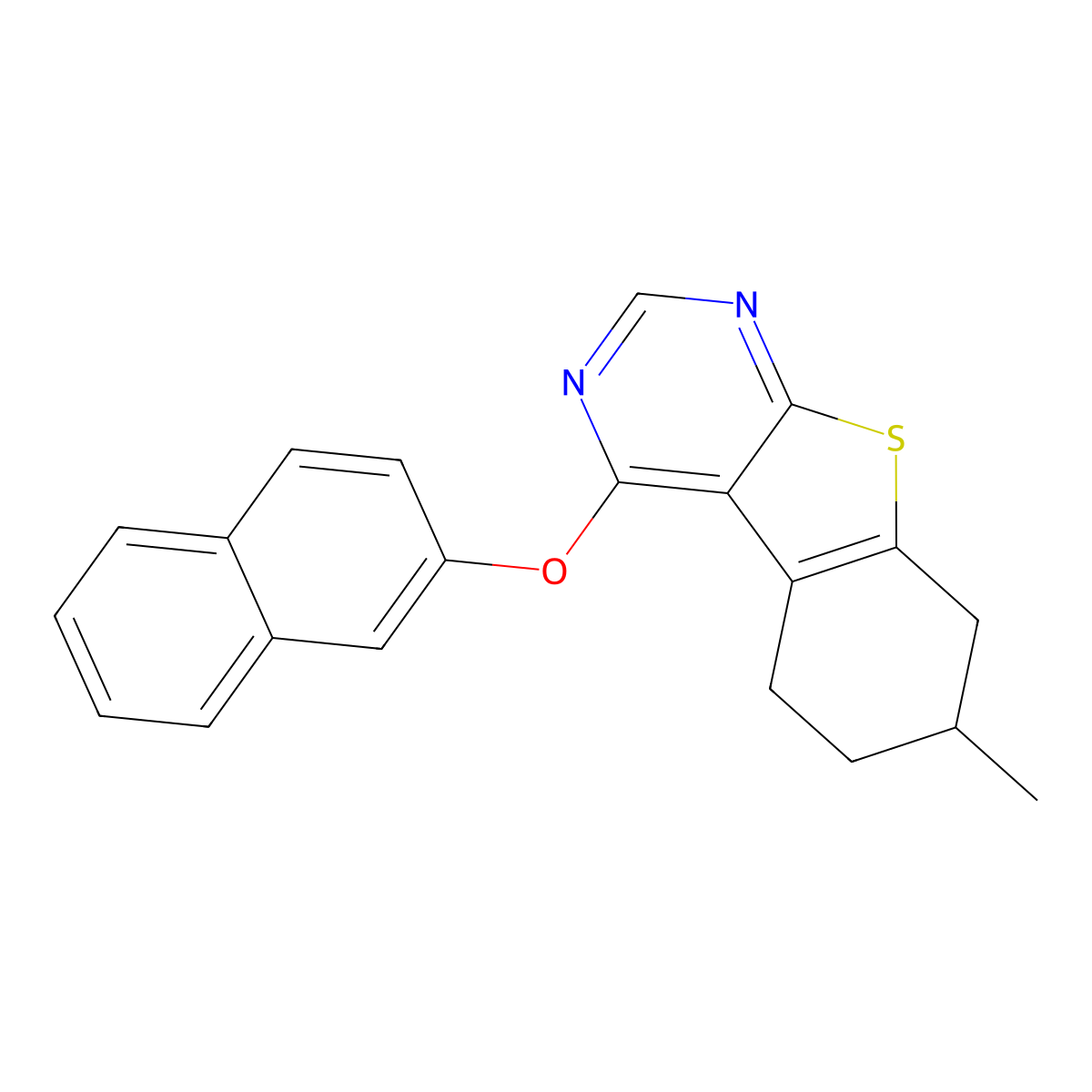 7-Methyl-4-naphthalen-2-yloxy-5,6,7,8-tetrahydro-[1]benzothiolo[2,3-d]pyrimidine molecular structure, CAS 670270-21-0
