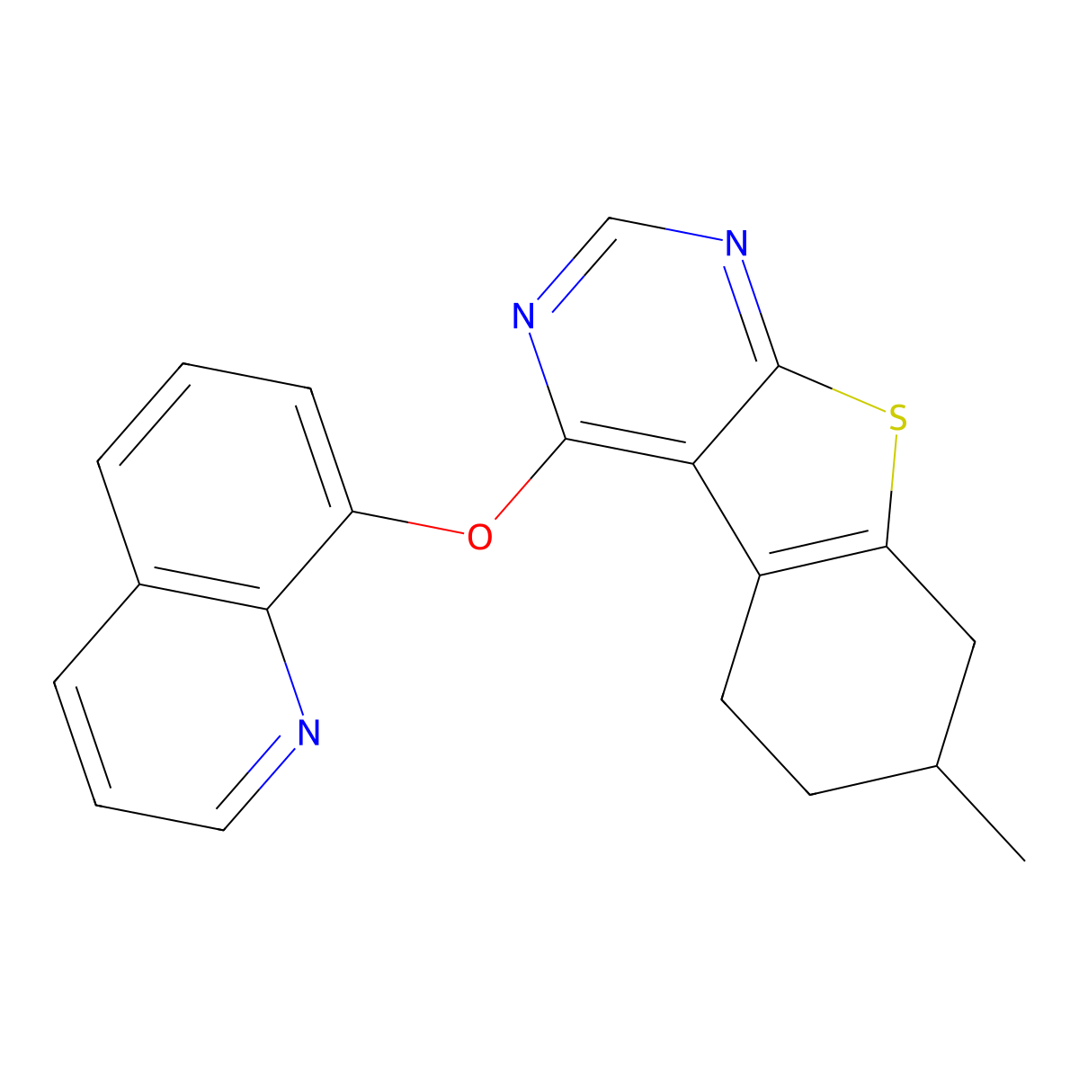 7-Methyl-4-quinolin-8-yloxy-5,6,7,8-tetrahydro-[1]benzothiolo[2,3-d]pyrimidine molecular structure, CAS 670270-26-5