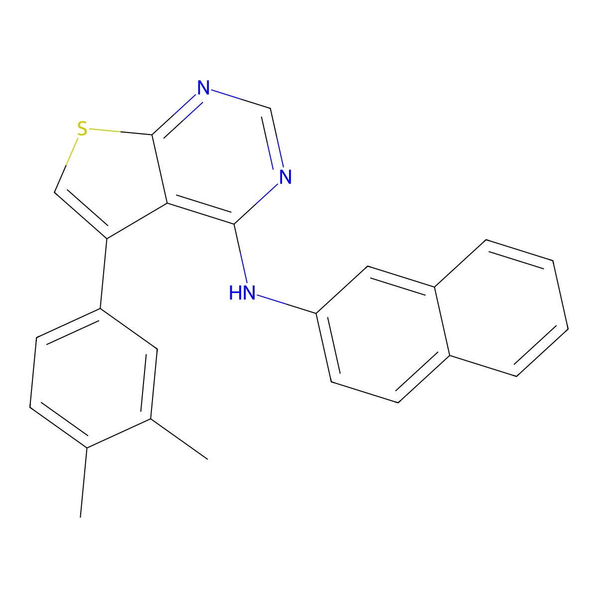 5-(3,4-dimethylphenyl)-N-(naphthalen-2-yl)thieno[2,3-d]pyrimidin-4-amine molecular structure, CAS 670270-28-7