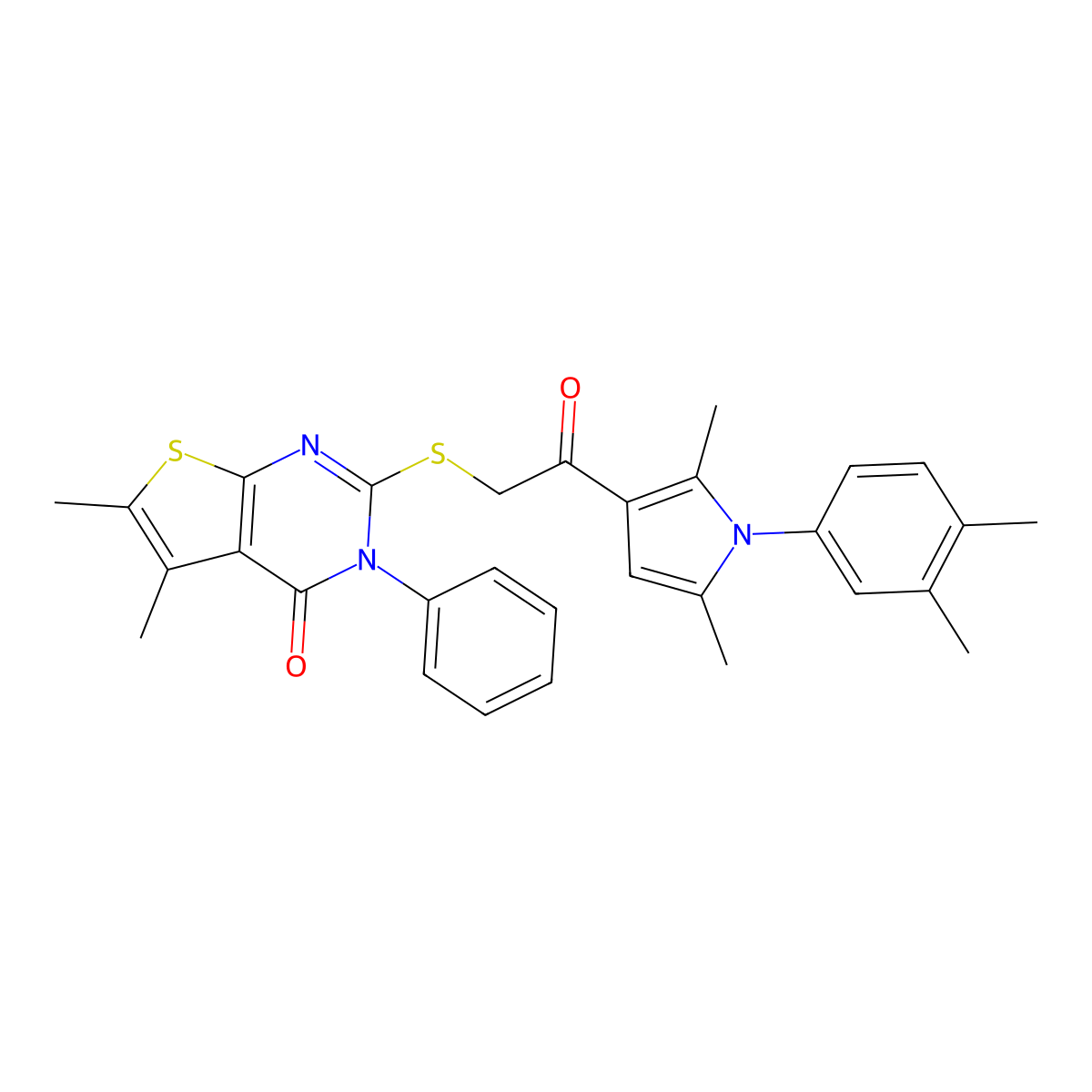 2-[[2-[1-(3,4-Dimethylphenyl)-2,5-dimethyl-1H-pyrrol-3-yl]-2-oxoethyl]thio]-5,6-dimethyl-3-phenylthieno[2,3-d]pyrimidin-4(3H)-one molecular structure, CAS 670270-32-3