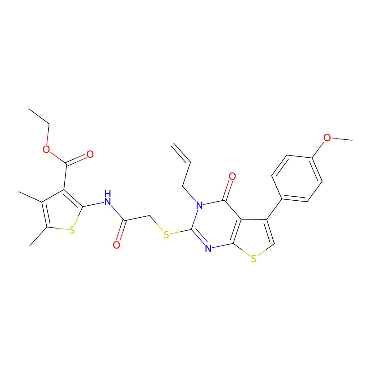 Ethyl 2-(2-((3-allyl-5-(4-methoxyphenyl)-4-oxo-3,4-dihydrothieno[2,3-d]pyrimidin-2-yl)thio)acetamido)-4,5-dimethylthiophene-3-carboxylate molecular structure, CAS 670270-34-5