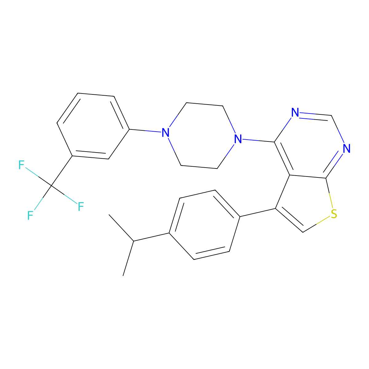 5-(4-Isopropylphenyl)-4-(4-(3-(trifluoromethyl)phenyl)piperazin-1-yl)thieno[2,3-d]pyrimidine molecular structure, CAS 670270-40-3