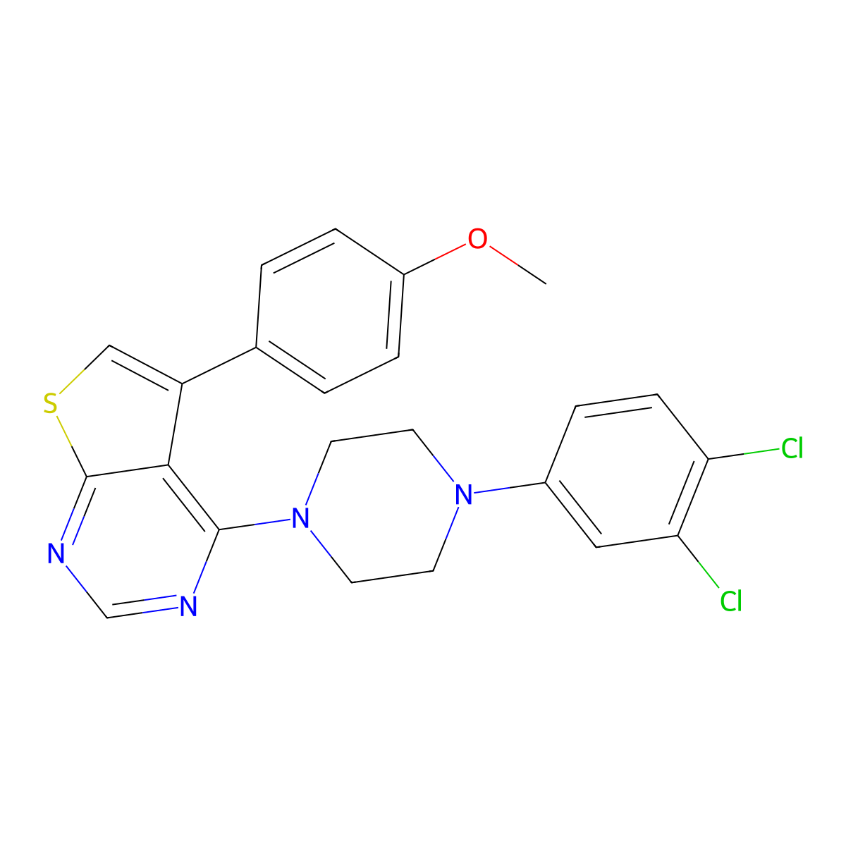 1-(3,4-Dichlorophenyl)-4-[5-(4-methoxyphenyl)thieno[2,3-d]pyrimidin-4-yl]piperazine molecular structure, CAS 670270-42-5