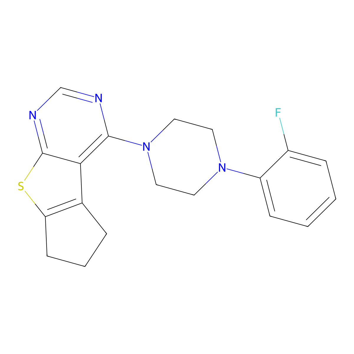 4-(4-(2-fluorophenyl)piperazin-1-yl)-6,7-dihydro-5H-cyclopenta[4,5]thieno[2,3-d]pyrimidine molecular structure, CAS 670270-44-7