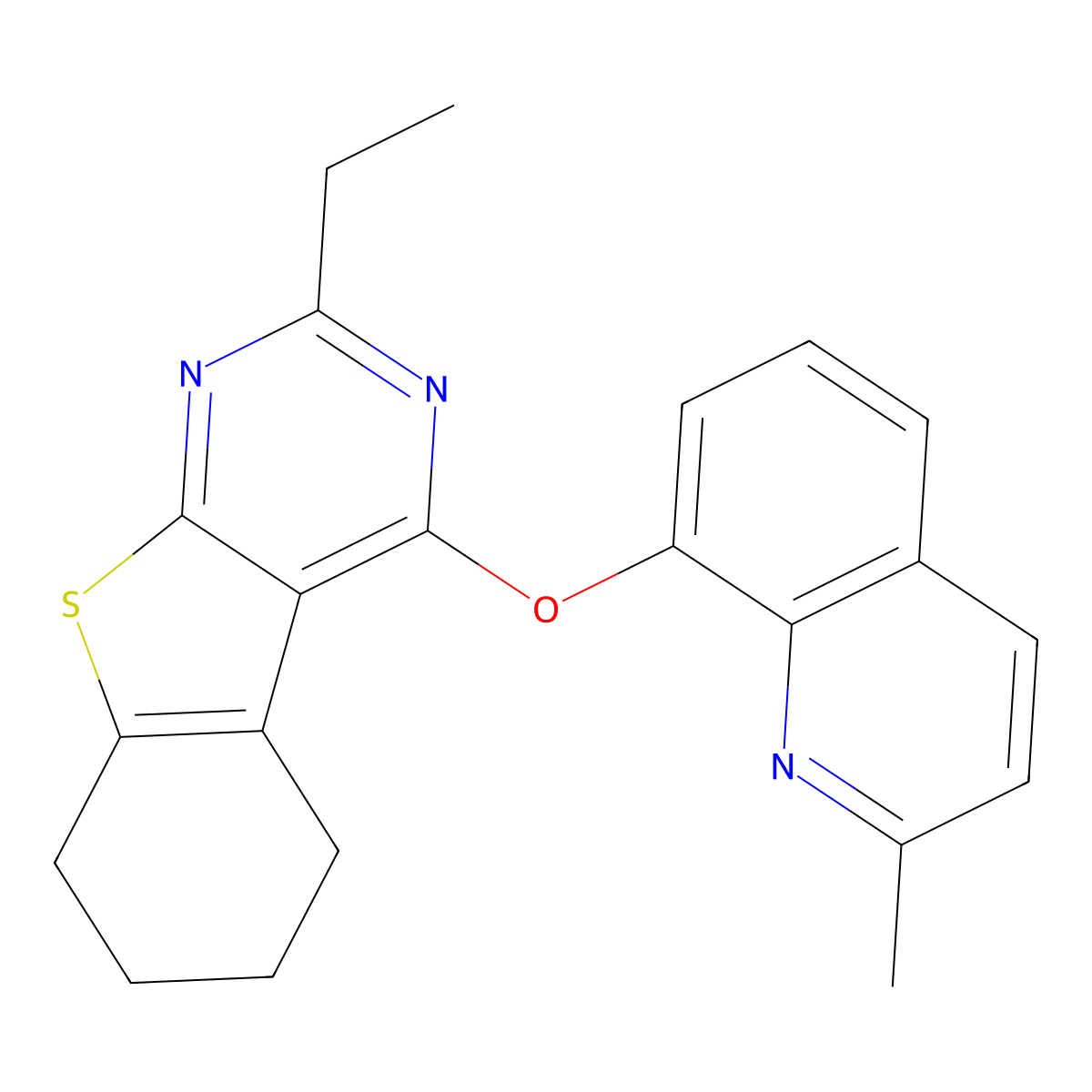 2-Ethyl-4-(2-methylquinolin-8-yl)oxy-5,6,7,8-tetrahydro-[1]benzothiolo[2,3-d]pyrimidine molecular structure, CAS 670270-47-0