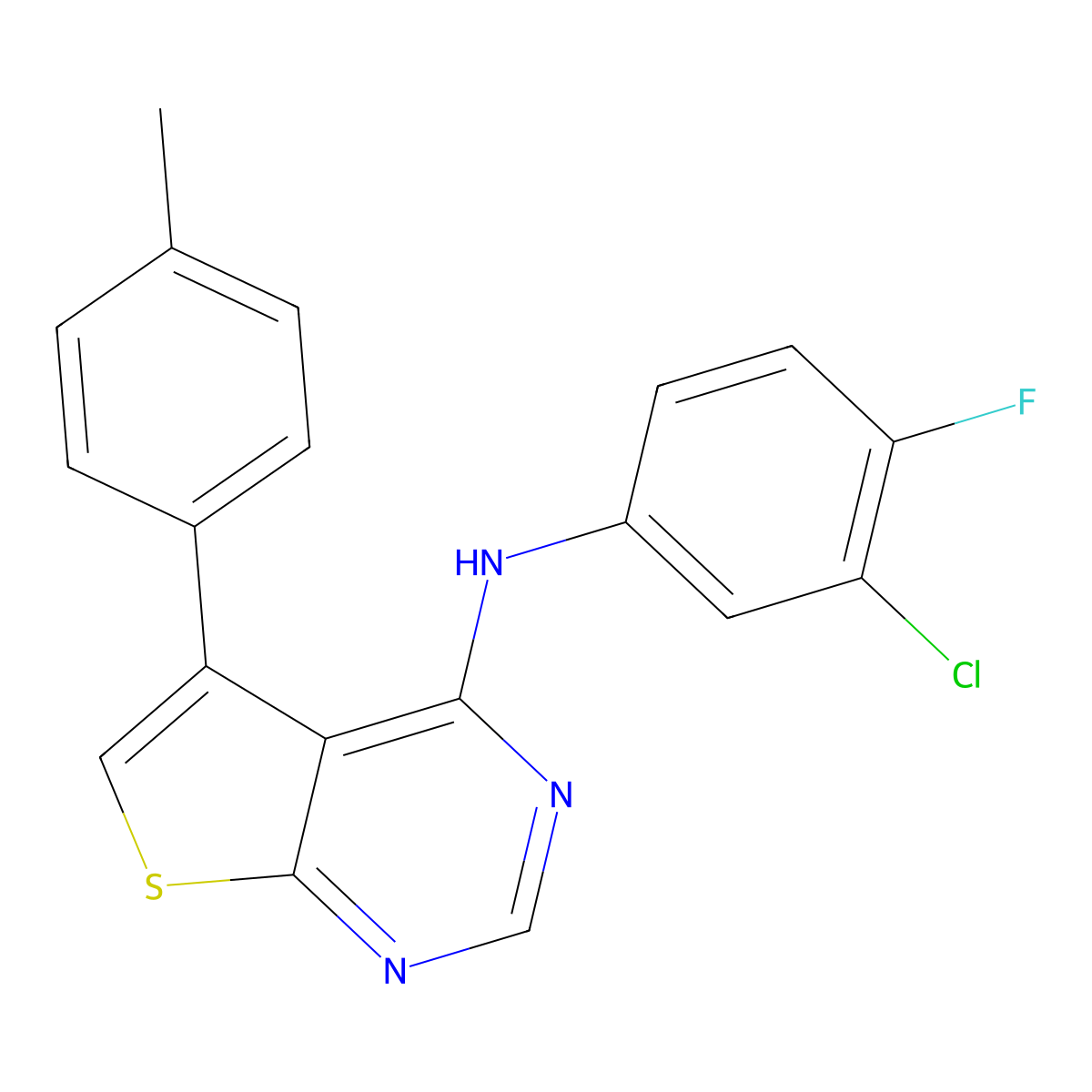 N-(3-chloro-4-fluorophenyl)-5-(4-methylphenyl)thieno[2,3-d]pyrimidin-4-amine molecular structure, CAS 670270-50-5