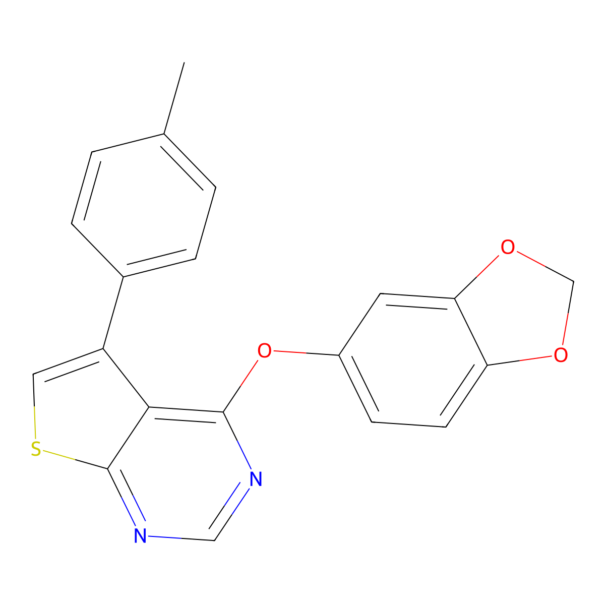 4-(Benzo[d][1,3]dioxol-5-yloxy)-5-(p-tolyl)thieno[2,3-d]pyrimidine molecular structure, CAS 670270-55-0