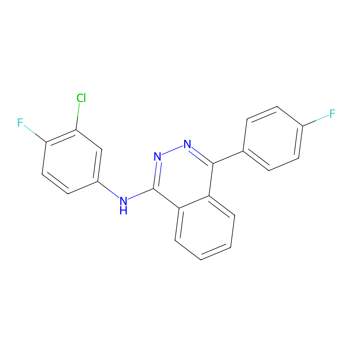 N-(3-chloro-4-fluorophenyl)-4-(4-fluorophenyl)phthalazin-1-amine molecular structure, CAS 670270-56-1