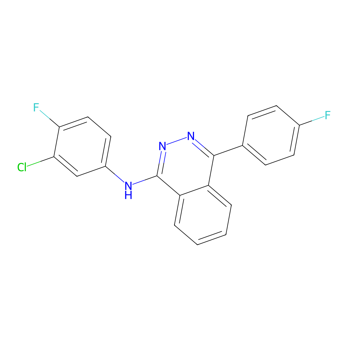 N-(3-chloro-4-fluorophenyl)-4-(4-fluorophenyl)phthalazin-1-amine molecular structure, CAS 670270-56-1