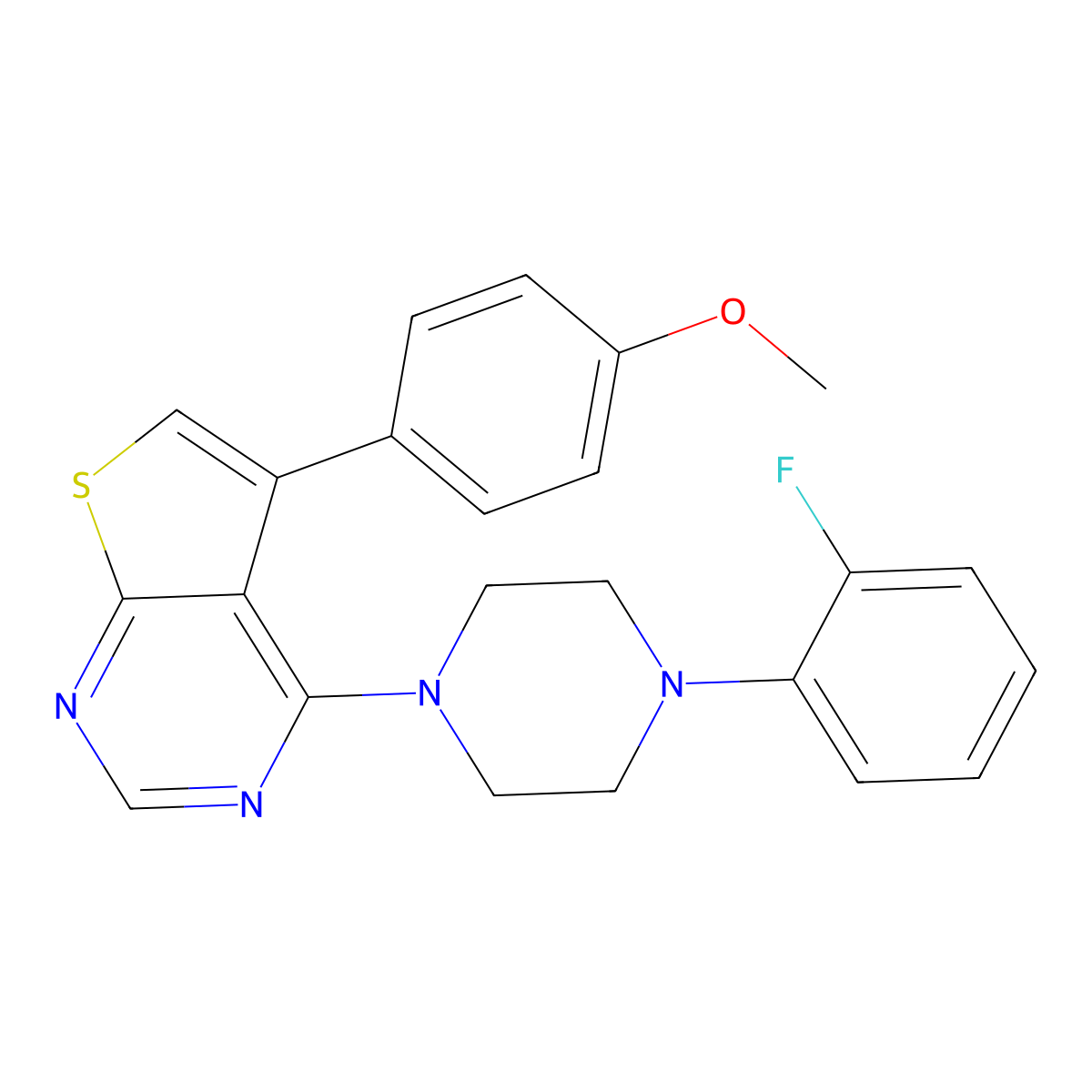 1-(2-Fluorophenyl)-4-[5-(4-methoxyphenyl)thieno[2,3-d]pyrimidin-4-yl]piperazine molecular structure, CAS 670270-59-4