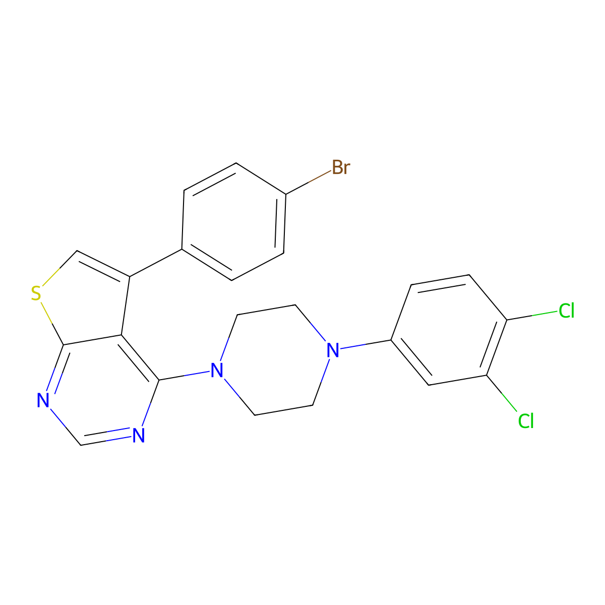 5-(4-Bromophenyl)-4-(4-(3,4-dichlorophenyl)piperazin-1-yl)thieno[2,3-d]pyrimidine molecular structure, CAS 670270-60-7