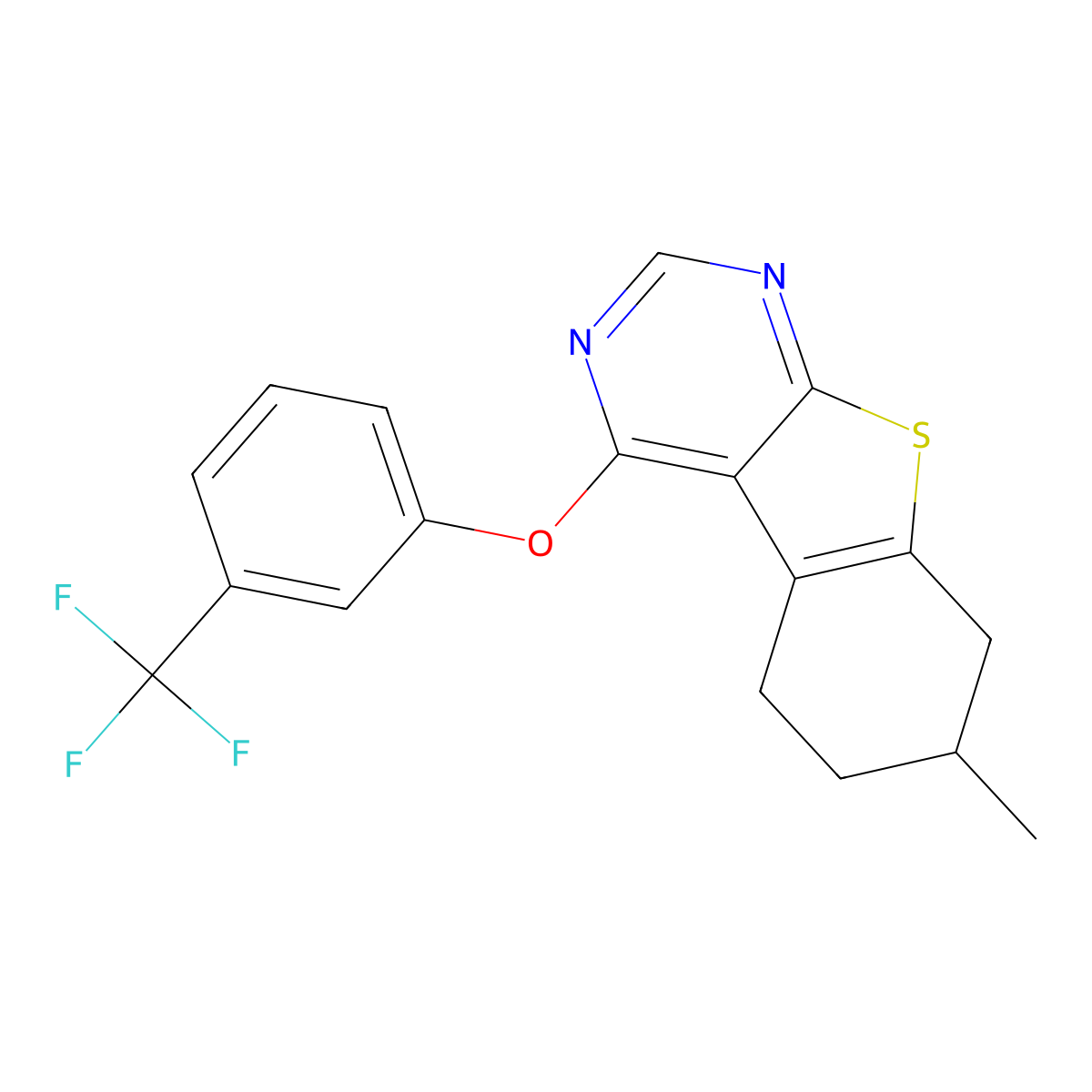 7-Methyl-4-[3-(trifluoromethyl)phenoxy]-5,6,7,8-tetrahydro-[1]benzothiolo[2,3-d]pyrimidine molecular structure, CAS 670270-62-9