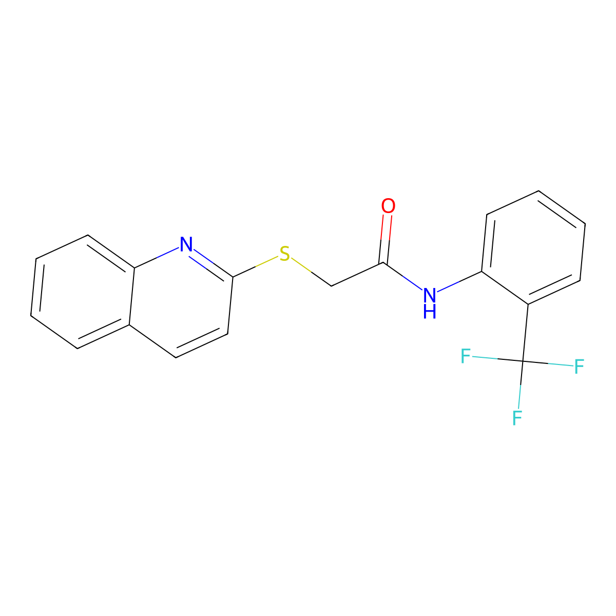 2-(quinolin-2-ylthio)-N-(2-(trifluoromethyl)phenyl)acetamide molecular structure, CAS 670270-64-1