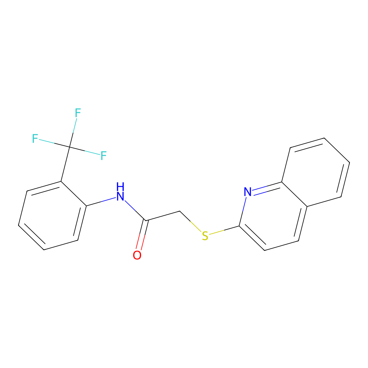 2-(quinolin-2-ylthio)-N-(2-(trifluoromethyl)phenyl)acetamide molecular structure, CAS 670270-64-1