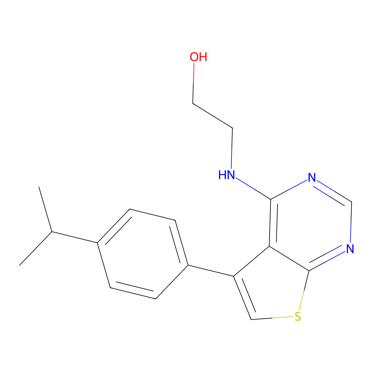2-((5-(4-Isopropylphenyl)thieno[2,3-d]pyrimidin-4-yl)amino)ethanol molecular structure, CAS 670270-68-5