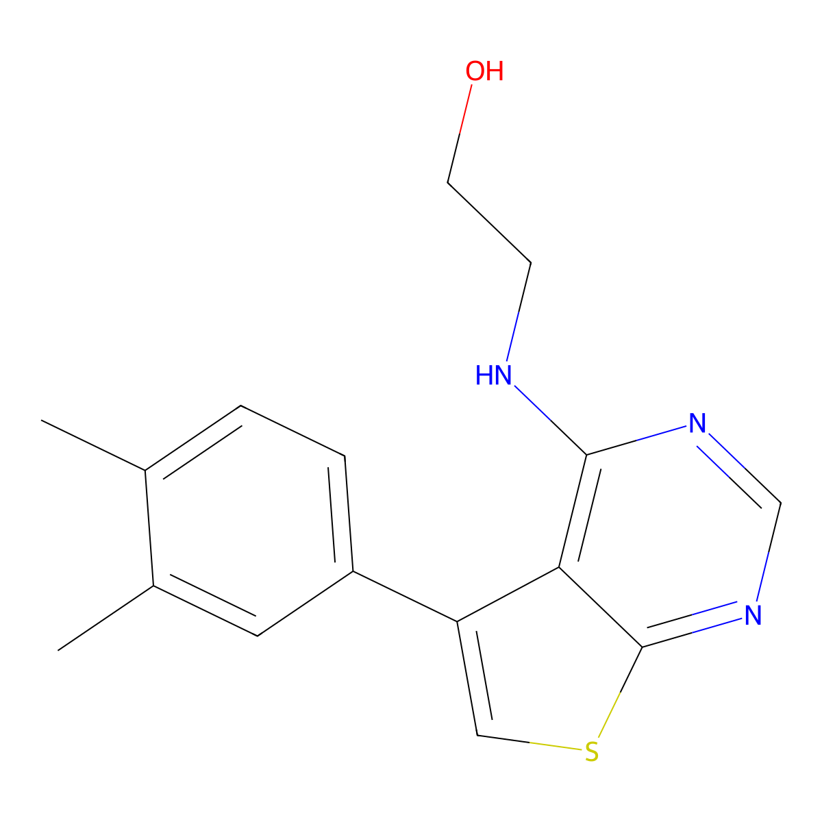 2-((5-(3,4-Dimethylphenyl)thieno[2,3-d]pyrimidin-4-yl)amino)ethanol molecular structure, CAS 670270-70-9