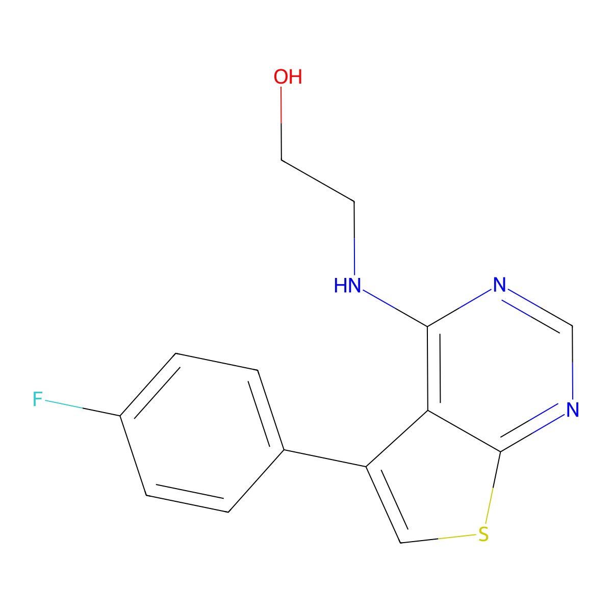 2-((5-(4-Fluorophenyl)thieno[2,3-d]pyrimidin-4-yl)amino)ethanol molecular structure, CAS 670270-72-1