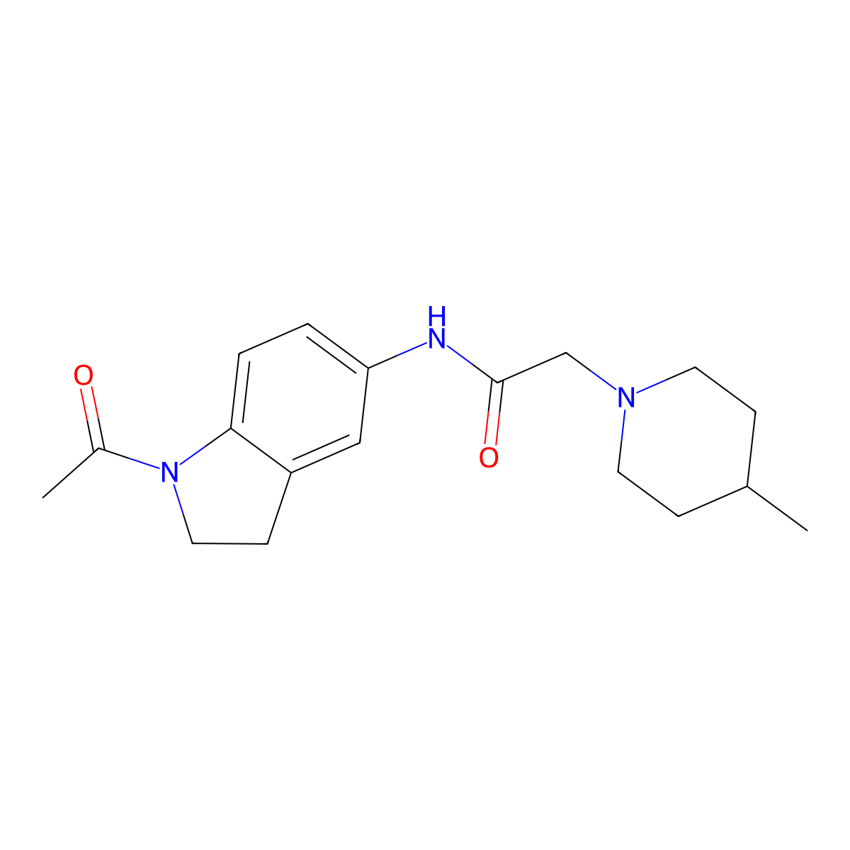 N-(1-acetyl-2,3-dihydro-1H-indol-5-yl)-2-(4-methylpiperidin-1-yl)acetamide molecular structure, CAS 670270-78-7