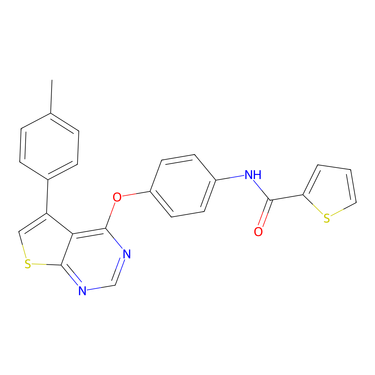 N-(4-((5-(p-tolyl)thieno[2,3-d]pyrimidin-4-yl)oxy)phenyl)thiophene-2-carboxamide molecular structure, CAS 670270-81-2