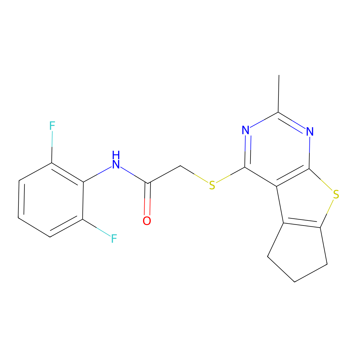 N-(2,6-difluorophenyl)-2-({10-methyl-7-thia-9,11-diazatricyclo[6.4.0.0^{2,6}]dodeca-1(8),2(6),9,11-tetraen-12-yl}sulfanyl)acetamide molecular structure, CAS 670270-84-5