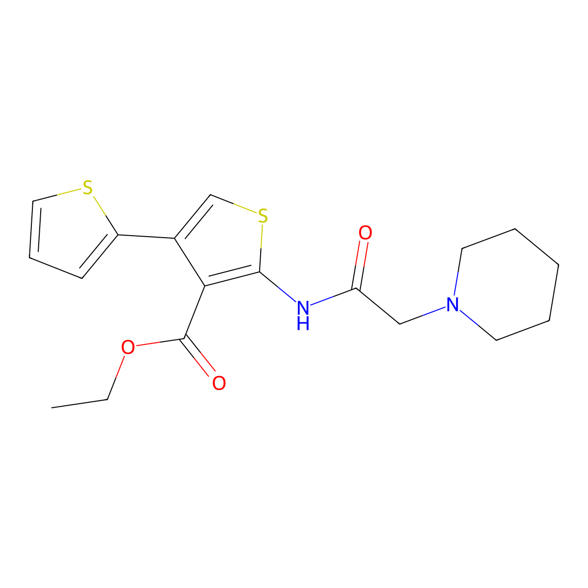 Ethyl 2-(2-piperidylacetylamino)-4-(2-thienyl)thiophene-3-carboxylate molecular structure, CAS 670270-87-8