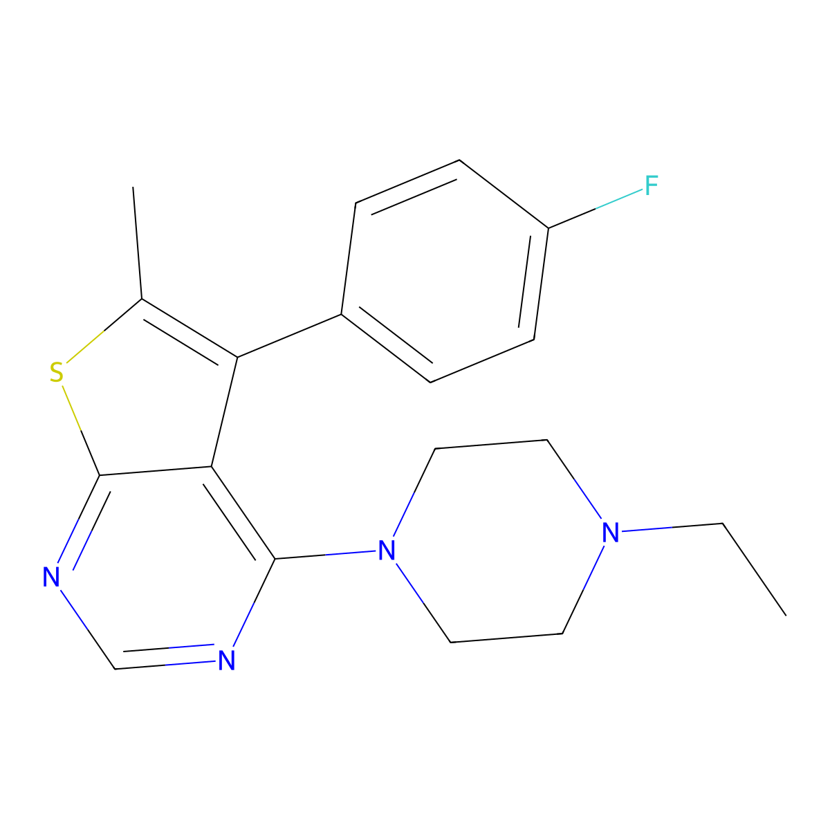 4-(4-Ethylpiperazin-1-yl)-5-(4-fluorophenyl)-6-methylthieno[2,3-d]pyrimidine molecular structure, CAS 670270-92-5