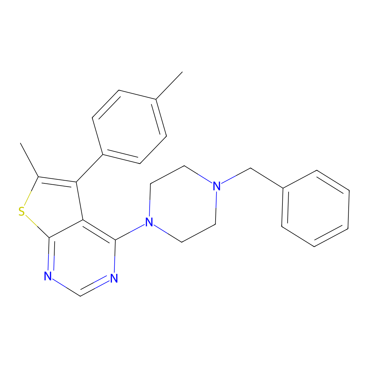4-(4-Benzylpiperazin-1-yl)-6-methyl-5-(p-tolyl)thieno[2,3-d]pyrimidine molecular structure, CAS 670270-94-7