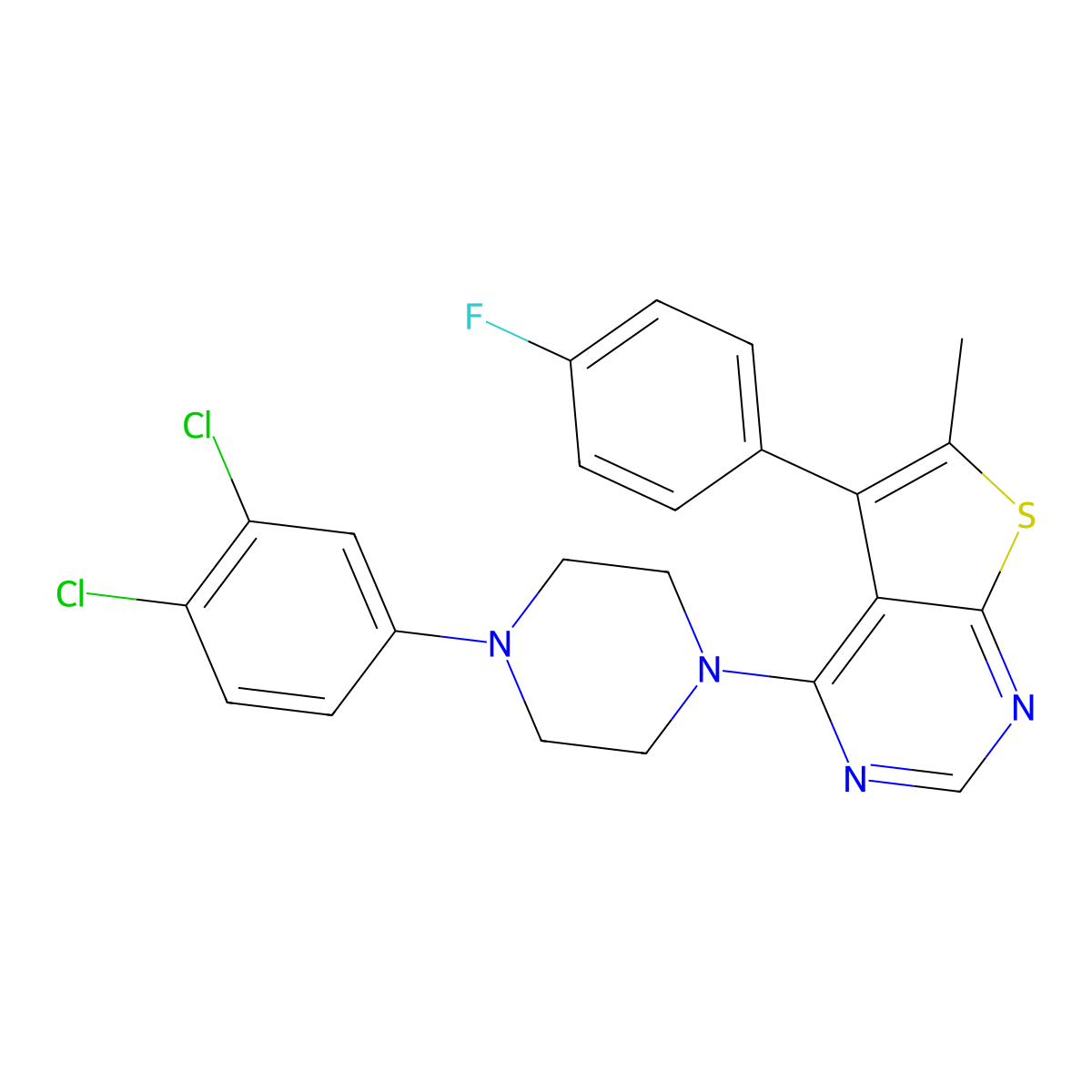 4-(4-(3,4-Dichlorophenyl)piperazin-1-yl)-5-(4-fluorophenyl)-6-methylthieno[2,3-d]pyrimidine molecular structure, CAS 670270-97-0