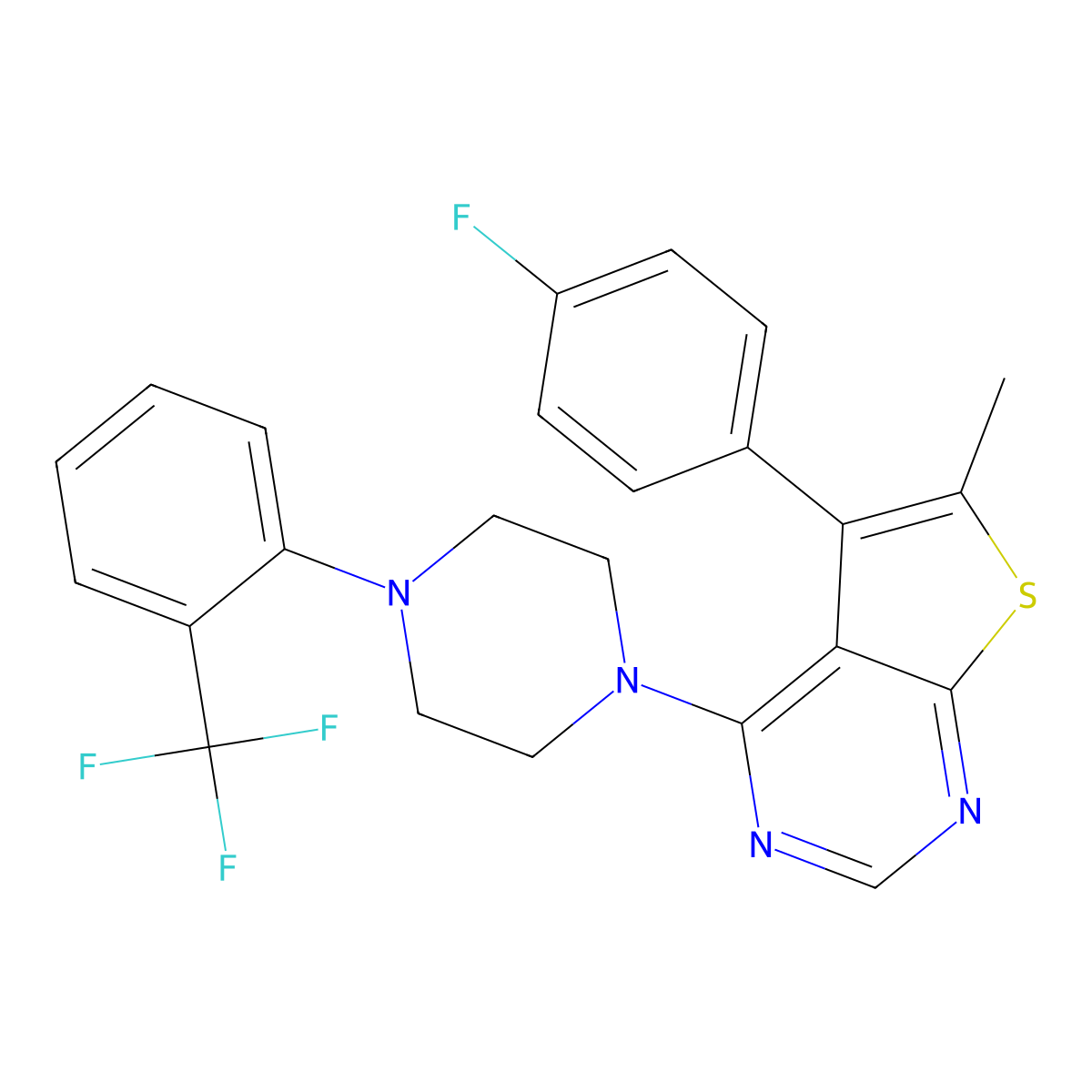 5-(4-Fluorophenyl)-6-methyl-4-(4-(2-(trifluoromethyl)phenyl)piperazin-1-yl)thieno[2,3-d]pyrimidine molecular structure, CAS 670270-98-1