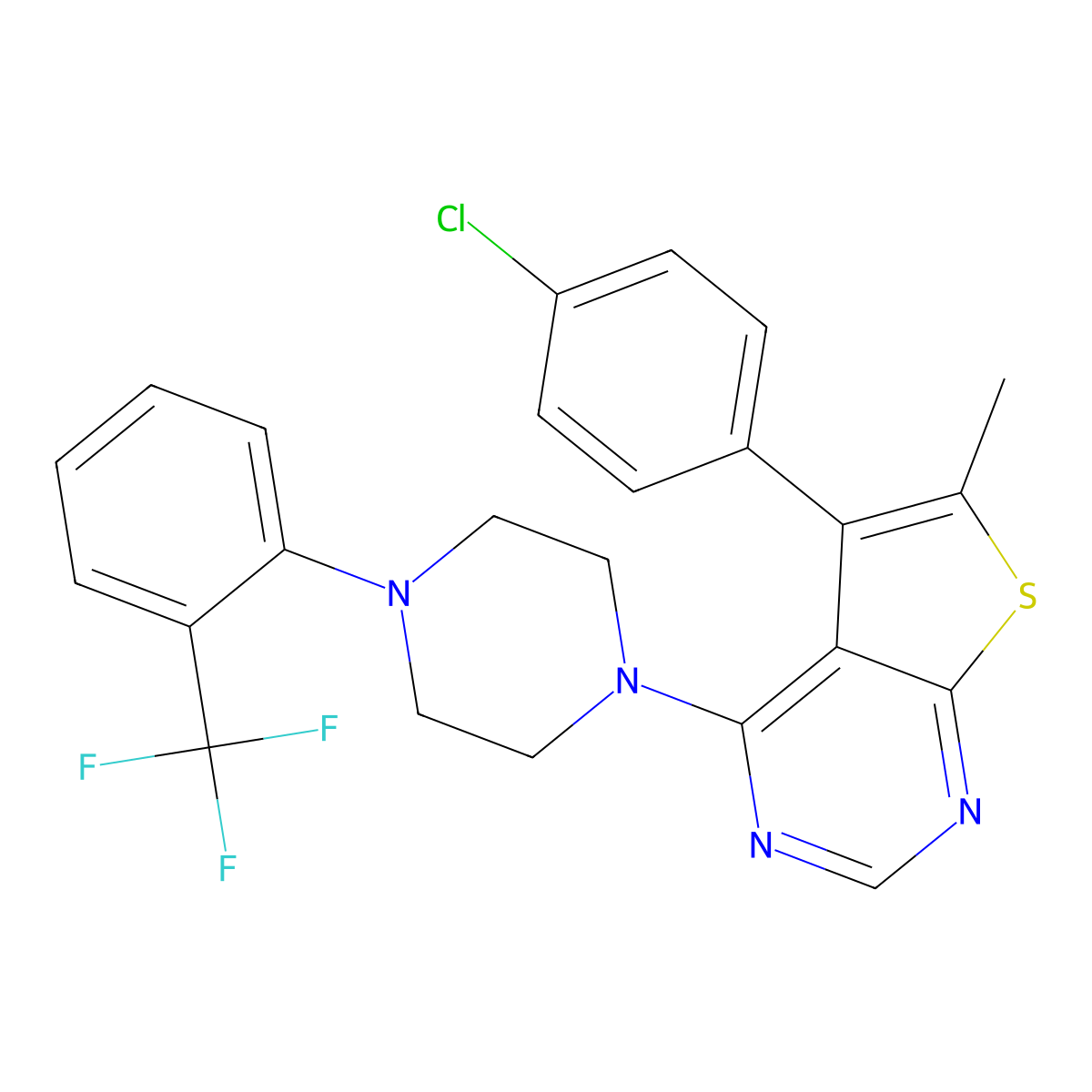 5-(4-Chlorophenyl)-6-methyl-4-(4-(2-(trifluoromethyl)phenyl)piperazin-1-yl)thieno[2,3-d]pyrimidine molecular structure, CAS 670270-99-2