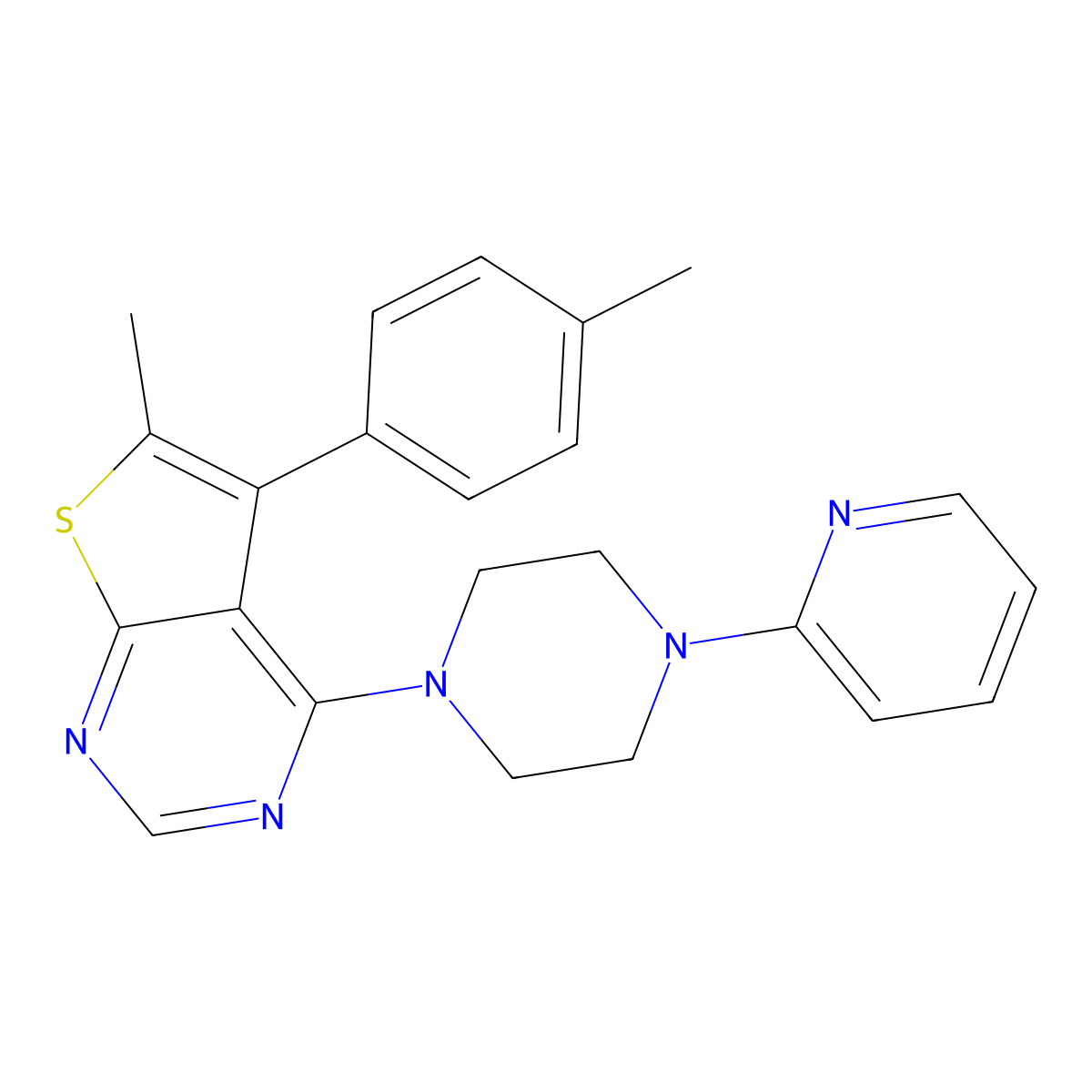 6-Methyl-4-(4-(pyridin-2-yl)piperazin-1-yl)-5-(p-tolyl)thieno[2,3-d]pyrimidine molecular structure, CAS 670271-00-8