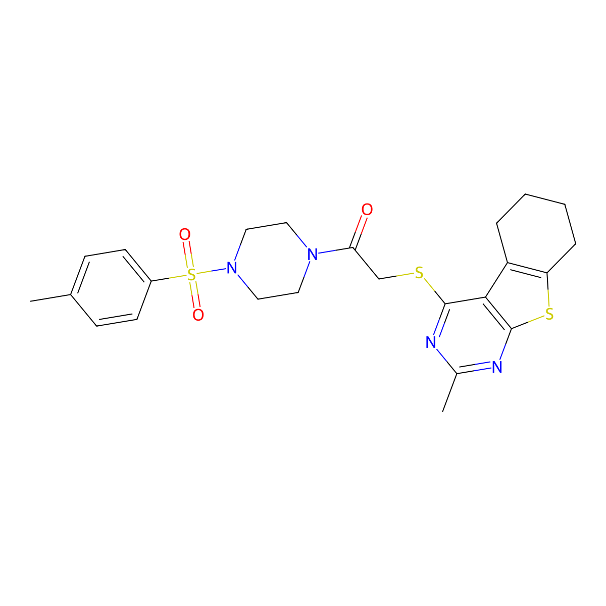 1-[4-(4-Methylphenyl)sulfonylpiperazin-1-yl]-2-[(2-methyl-5,6,7,8-tetrahydro-[1]benzothiolo[2,3-d]pyrimidin-4-yl)sulfanyl]ethanone molecular structure, CAS 670271-06-4