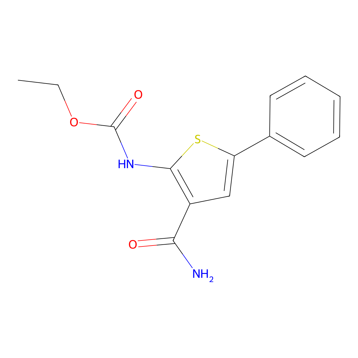 ethyl N-(3-carbamoyl-5-phenylthiophen-2-yl)carbamate molecular structure, CAS 670271-14-4