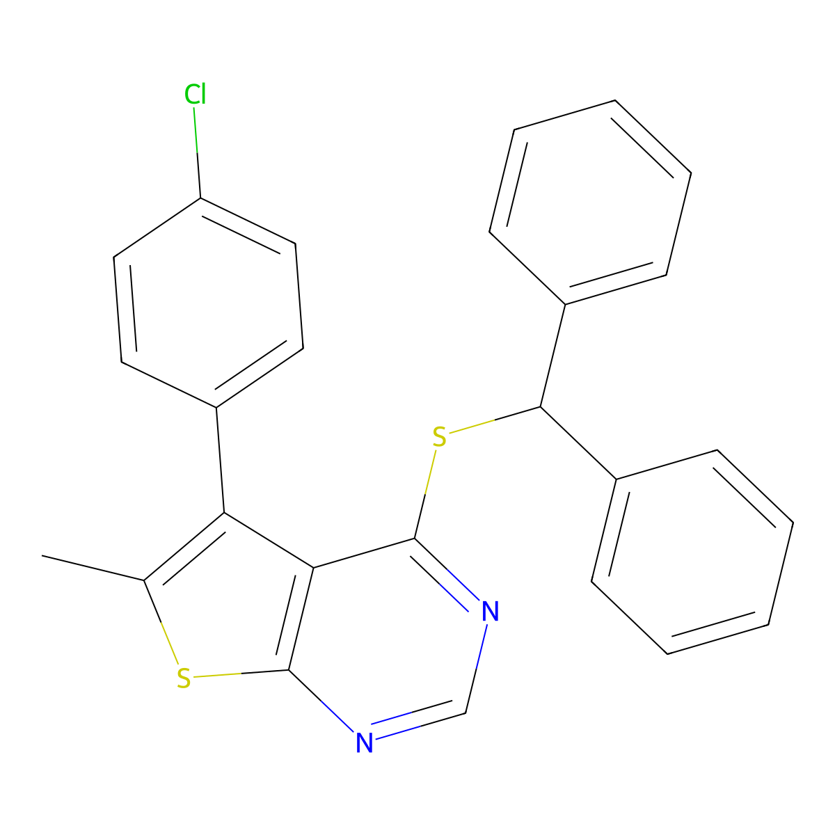 4-Benzhydrylsulfanyl-5-(4-chlorophenyl)-6-methylthieno[2,3-d]pyrimidine molecular structure, CAS 670271-20-2