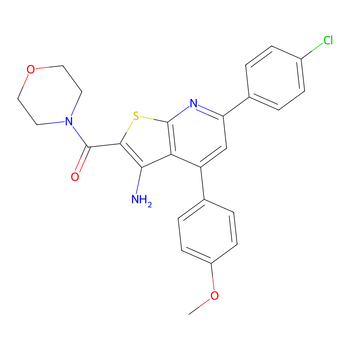 6-(4-Chlorophenyl)-4-(4-methoxyphenyl)-2-(morpholine-4-carbonyl)thieno[2,3-b]pyridin-3-amine molecular structure, CAS 670271-23-5