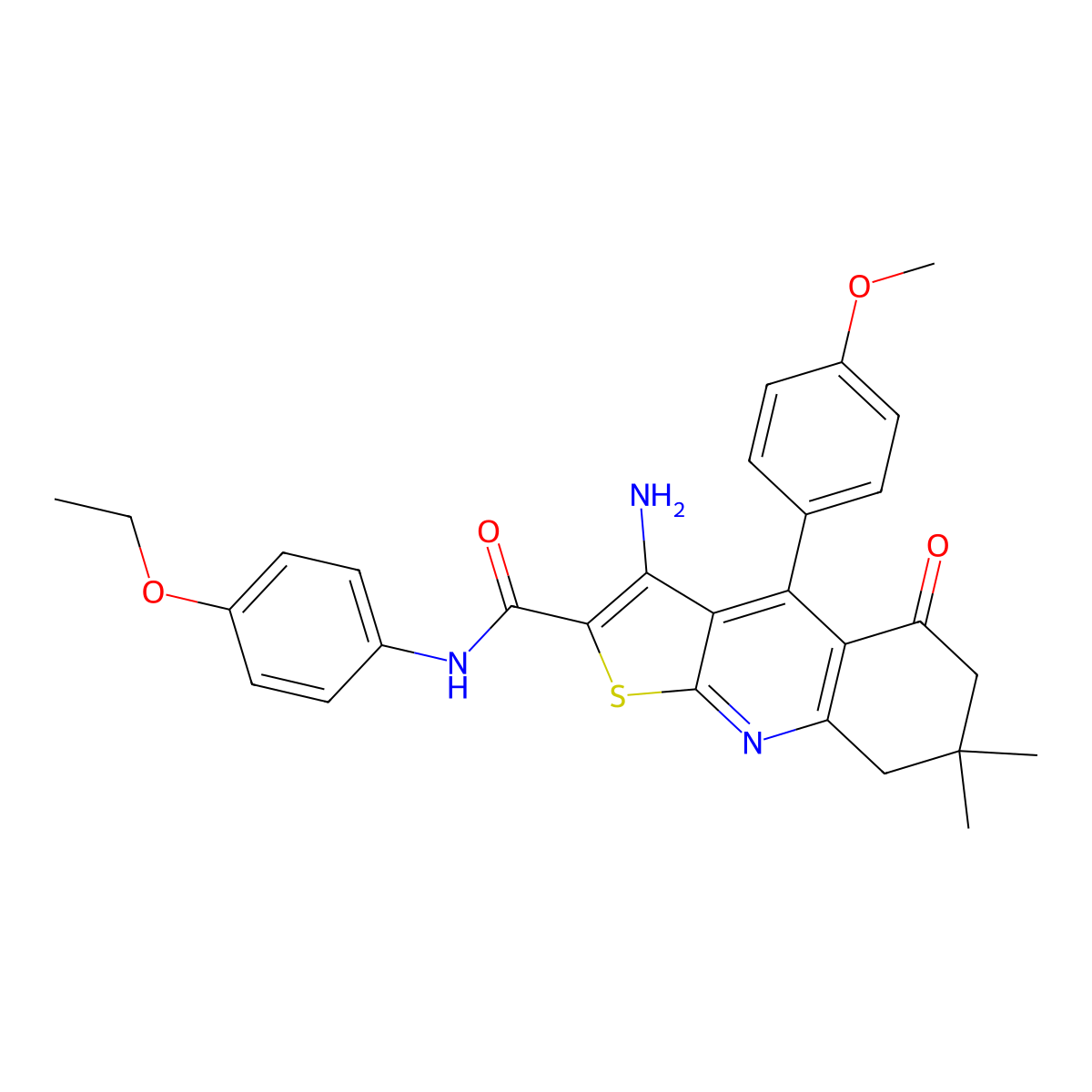 3-amino-N-(4-ethoxyphenyl)-4-(4-methoxyphenyl)-7,7-dimethyl-5-oxo-6,8-dihydrothieno[2,3-b]quinoline-2-carboxamide molecular structure, CAS 670271-25-7