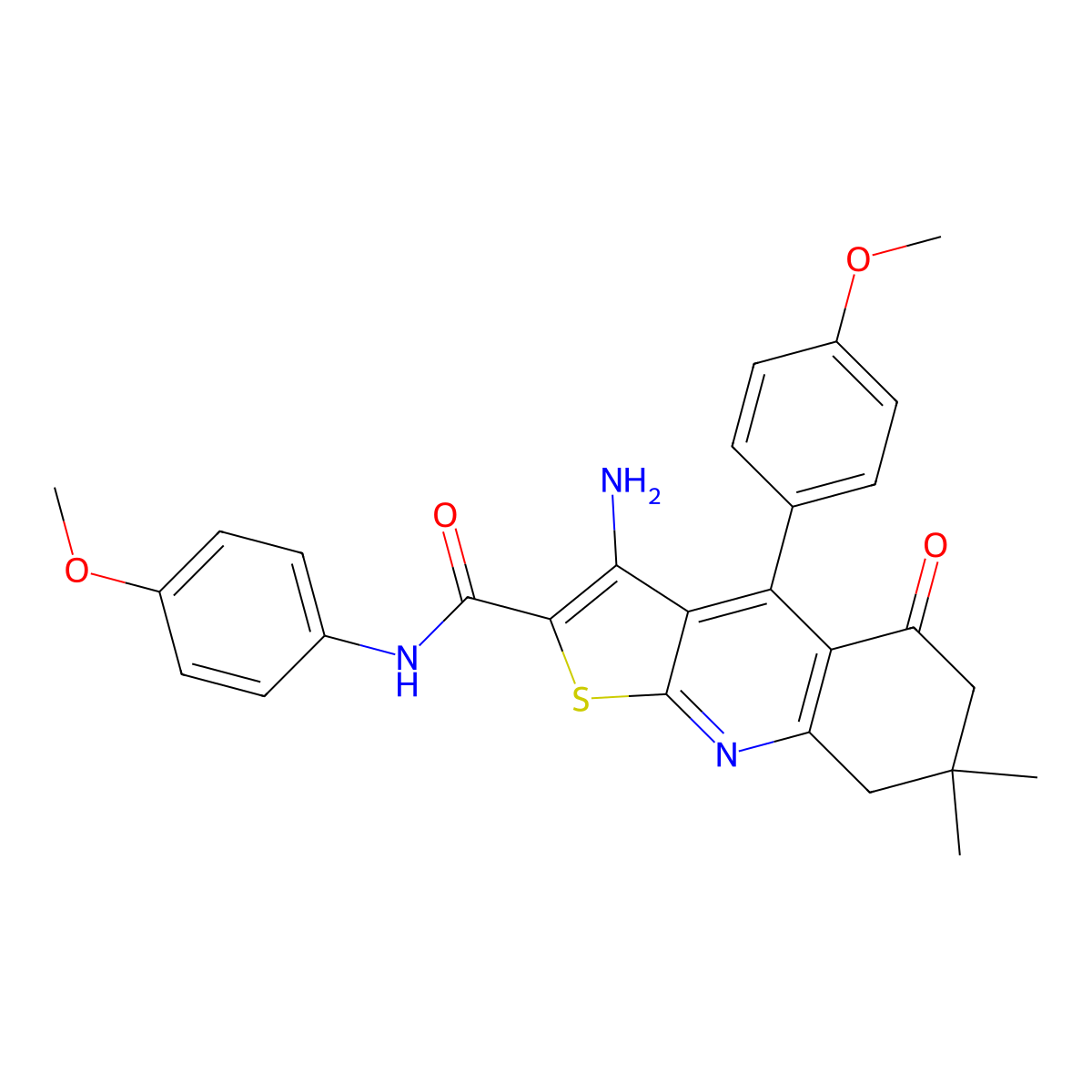 3-amino-N,4-bis(4-methoxyphenyl)-7,7-dimethyl-5-oxo-6,8-dihydrothieno[2,3-b]quinoline-2-carboxamide molecular structure, CAS 670271-26-8