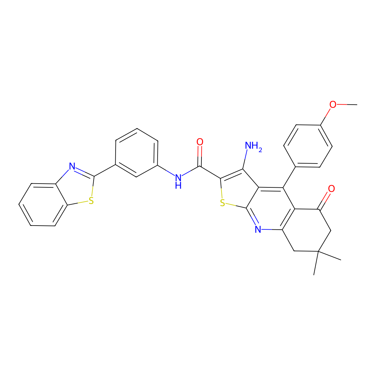 3-amino-N-(3-(benzo[d]thiazol-2-yl)phenyl)-4-(4-methoxyphenyl)-7,7-dimethyl-5-oxo-5,6,7,8-tetrahydrothieno[2,3-b]quinoline-2-carboxamide molecular structure, CAS 670271-27-9