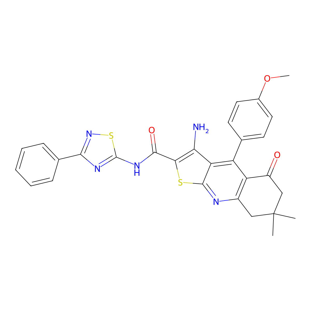3-amino-4-(4-methoxyphenyl)-7,7-dimethyl-5-oxo-N-(3-phenyl-1,2,4-thiadiazol-5-yl)-6,8-dihydrothieno[2,3-b]quinoline-2-carboxamide molecular structure, CAS 670271-28-0