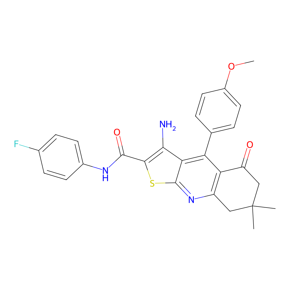 3-amino-N-(4-fluorophenyl)-4-(4-methoxyphenyl)-7,7-dimethyl-5-oxo-6,8-dihydrothieno[2,3-b]quinoline-2-carboxamide molecular structure, CAS 670271-29-1