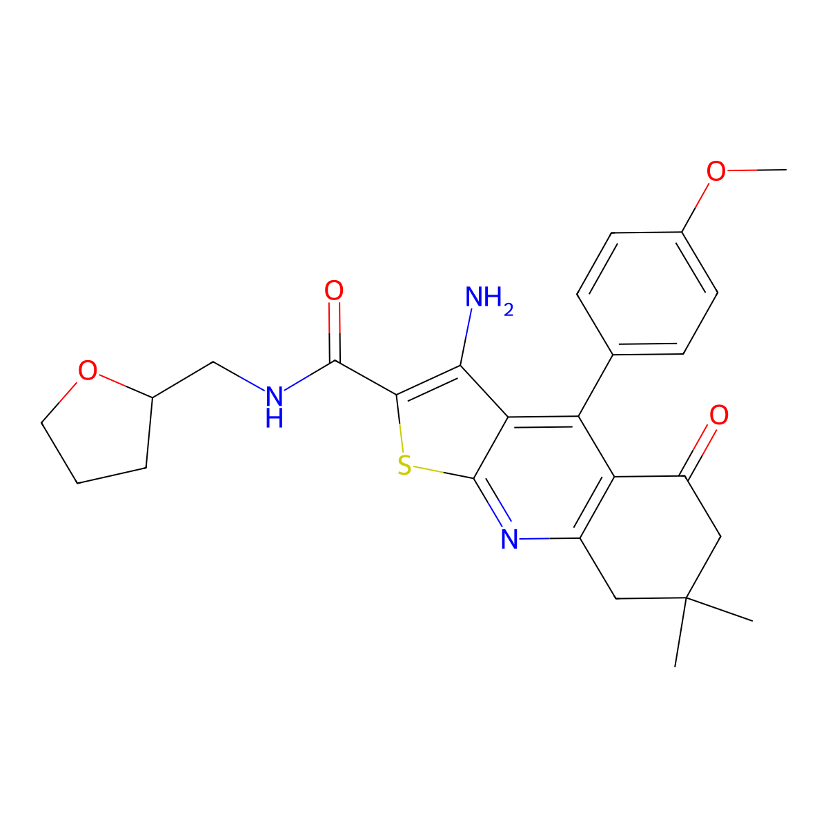 3-amino-4-(4-methoxyphenyl)-7,7-dimethyl-5-oxo-N-(oxolan-2-ylmethyl)-6,8-dihydrothieno[2,3-b]quinoline-2-carboxamide molecular structure, CAS 670271-31-5