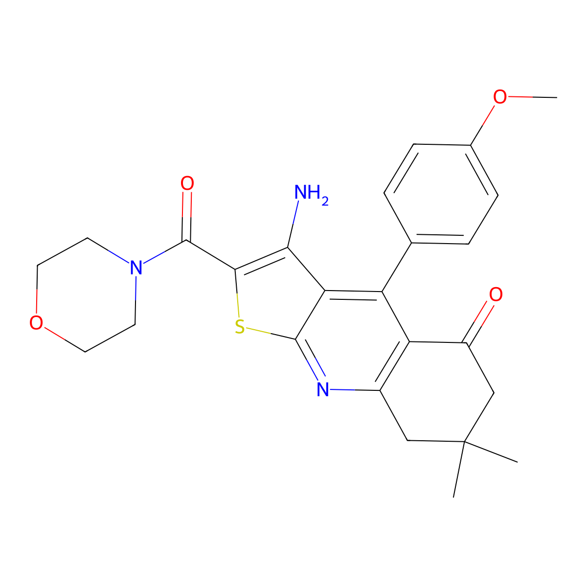 3-Amino-4-(4-methoxyphenyl)-7,7-dimethyl-2-(morpholine-4-carbonyl)-6,8-dihydrothieno[2,3-b]quinolin-5-one molecular structure, CAS 670271-33-7