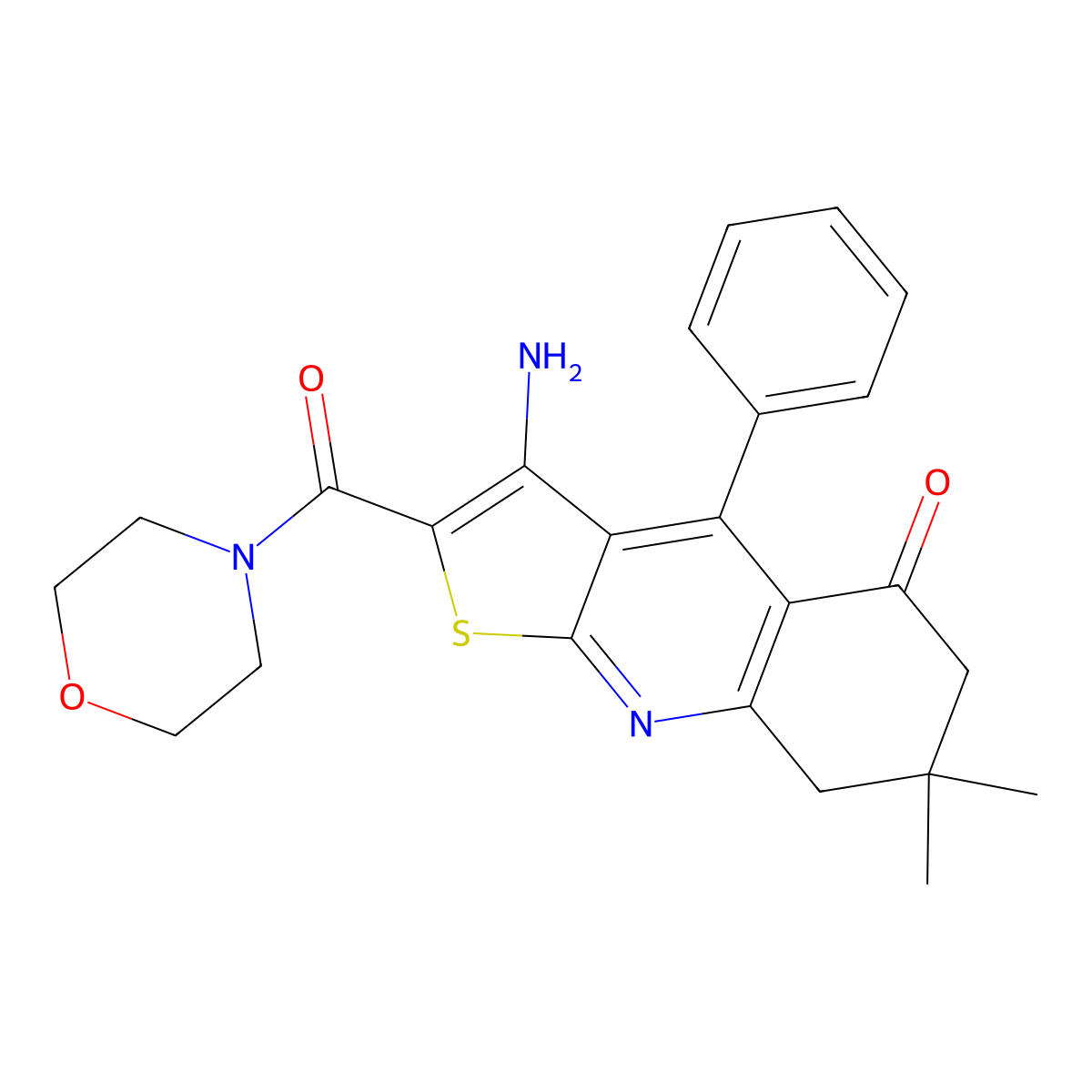 3-amino-7,7-dimethyl-2-(morpholine-4-carbonyl)-4-phenyl-7,8-dihydrothieno[2,3-b]quinolin-5(6H)-one molecular structure, CAS 670271-34-8