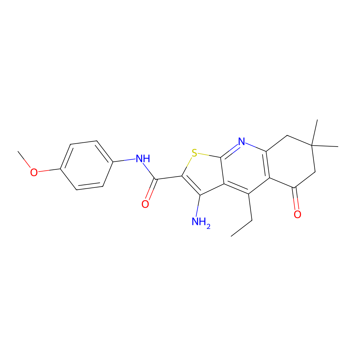 3-amino-4-ethyl-N-(4-methoxyphenyl)-7,7-dimethyl-5-oxo-5,6,7,8-tetrahydrothieno[2,3-b]quinoline-2-carboxamide molecular structure, CAS 670271-35-9