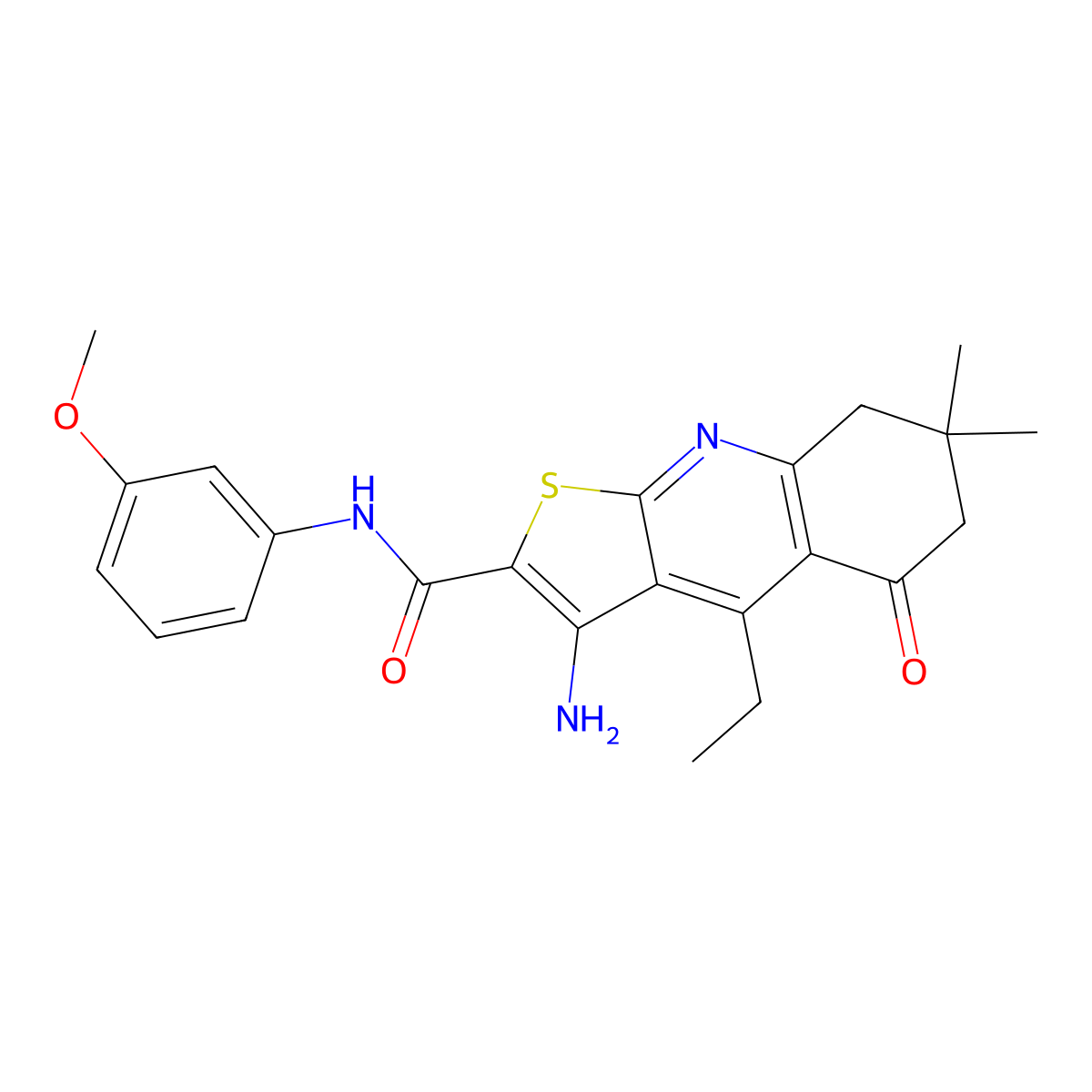 3-amino-4-ethyl-N-(3-methoxyphenyl)-7,7-dimethyl-5-oxo-6,8-dihydrothieno[2,3-b]quinoline-2-carboxamide molecular structure, CAS 670271-36-0