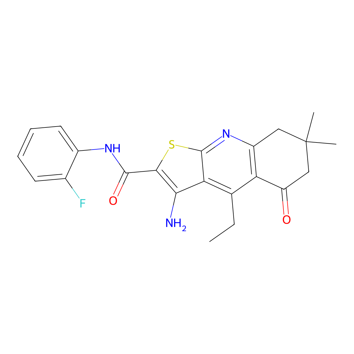 3-amino-4-ethyl-N-(2-fluorophenyl)-7,7-dimethyl-5-oxo-5,6,7,8-tetrahydrothieno[2,3-b]quinoline-2-carboxamide molecular structure, CAS 670271-42-8