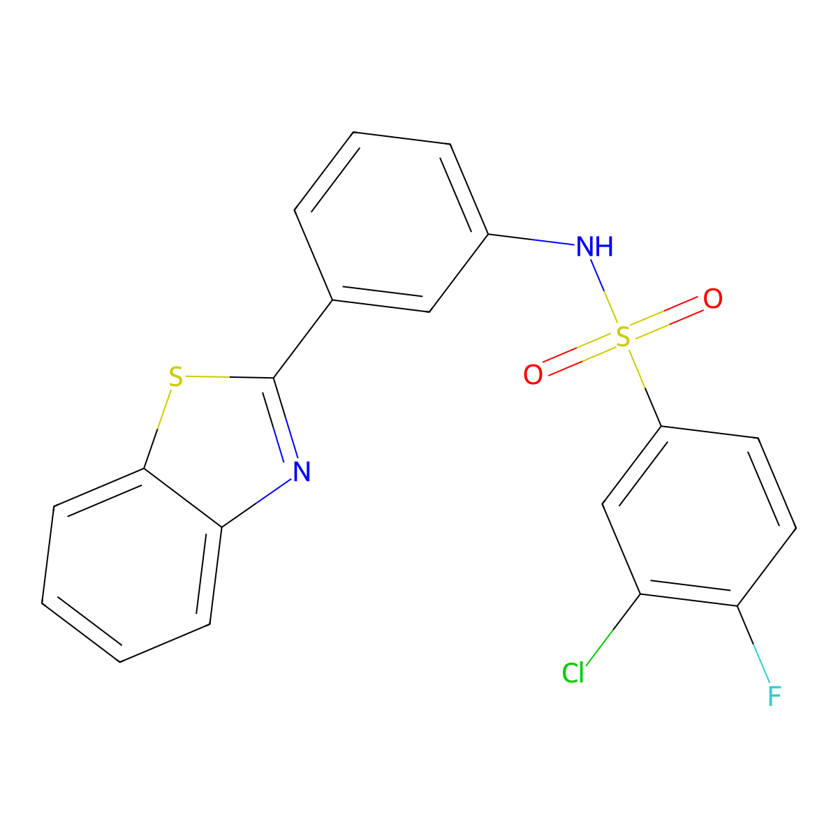 N-[3-(1,3-benzothiazol-2-yl)phenyl]-3-chloro-4-fluorobenzenesulfonamide molecular structure, CAS 670271-65-5