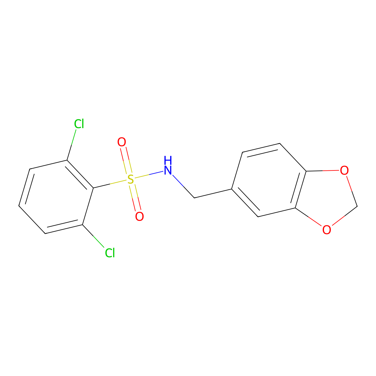 N-(1,3-benzodioxol-5-ylmethyl)-2,6-dichlorobenzenesulfonamide molecular structure, CAS 670271-74-6