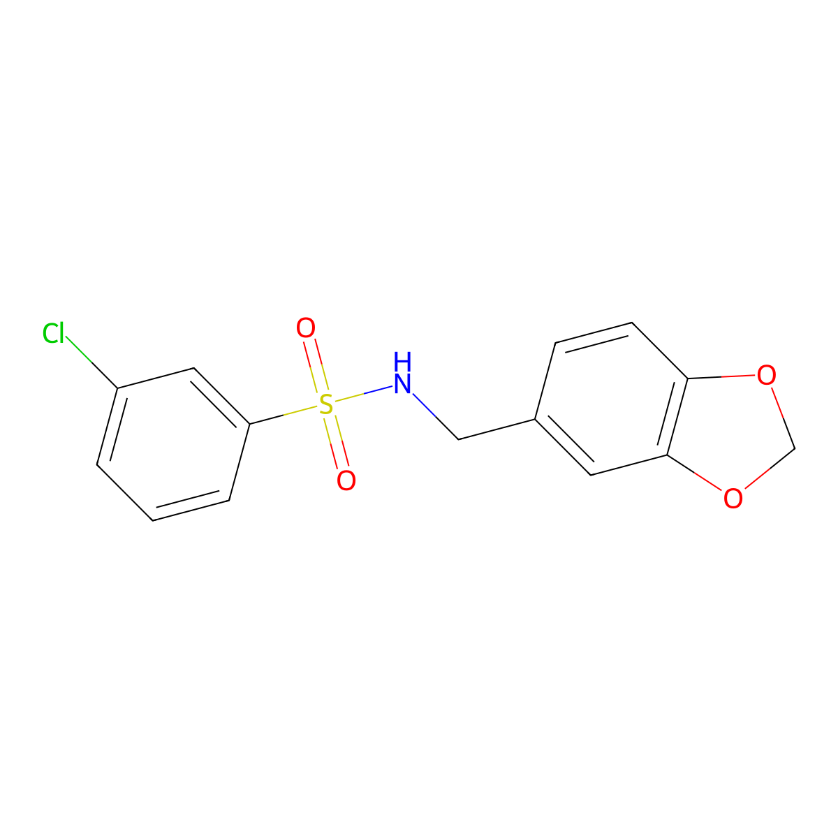N-(1,3-benzodioxol-5-ylmethyl)-3-chlorobenzenesulfonamide molecular structure, CAS 670271-75-7