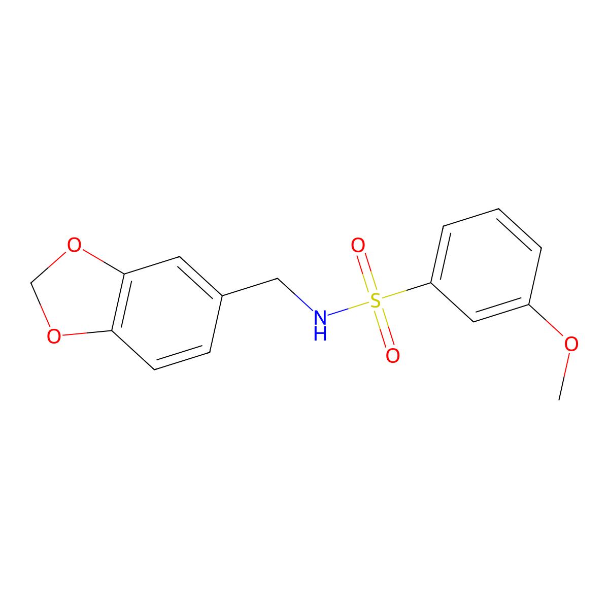 N-(1,3-benzodioxol-5-ylmethyl)-3-methoxybenzenesulfonamide molecular structure, CAS 670271-77-9